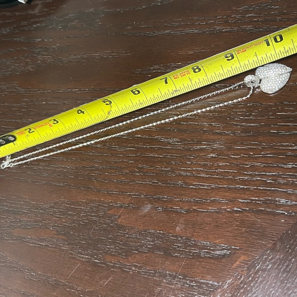 True Vintage Ellen Klaim Pavé Heart Necklace Signed Silver-Tone Rhinestone - Picture 6 of 6